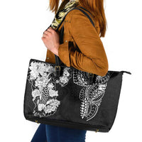 Japanese Irezumi and Hawaiian Polynesian Art Tattoo Leather Tote Bag Black Color - Wonder Print Shop