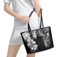 Japanese Irezumi and Hawaiian Polynesian Art Tattoo Leather Tote Bag Black Color - Wonder Print Shop