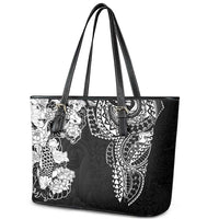 Japanese Irezumi and Hawaiian Polynesian Art Tattoo Leather Tote Bag Black Color - Wonder Print Shop