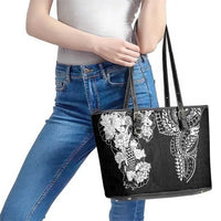 Japanese Irezumi and Hawaiian Polynesian Art Tattoo Leather Tote Bag Black Color - Wonder Print Shop