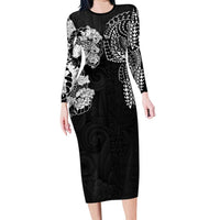 Japanese Irezumi and Hawaiian Polynesian Art Tattoo Long Sleeve Bodycon Dress Black Color - Wonder Print Shop