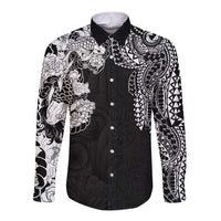 Japanese Irezumi and Hawaiian Polynesian Art Tattoo Long Sleeve Button Shirt Black Color - Wonder Print Shop