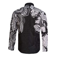 Japanese Irezumi and Hawaiian Polynesian Art Tattoo Long Sleeve Button Shirt Black Color - Wonder Print Shop