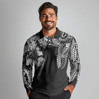 Japanese Irezumi and Hawaiian Polynesian Art Tattoo Long Sleeve Polo Shirt Black Color - Wonder Print Shop
