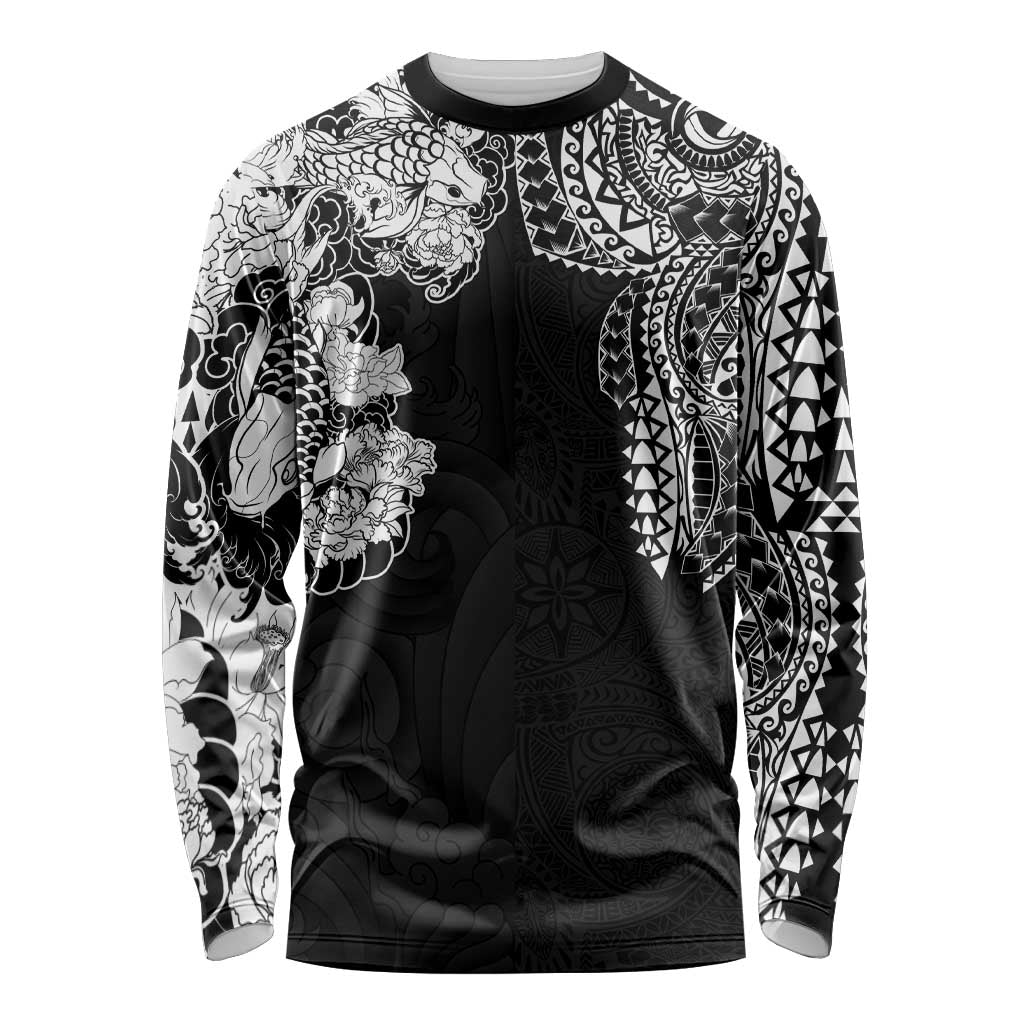 Japanese Irezumi and Hawaiian Polynesian Art Tattoo Long Sleeve Shirt Black Color - Wonder Print Shop