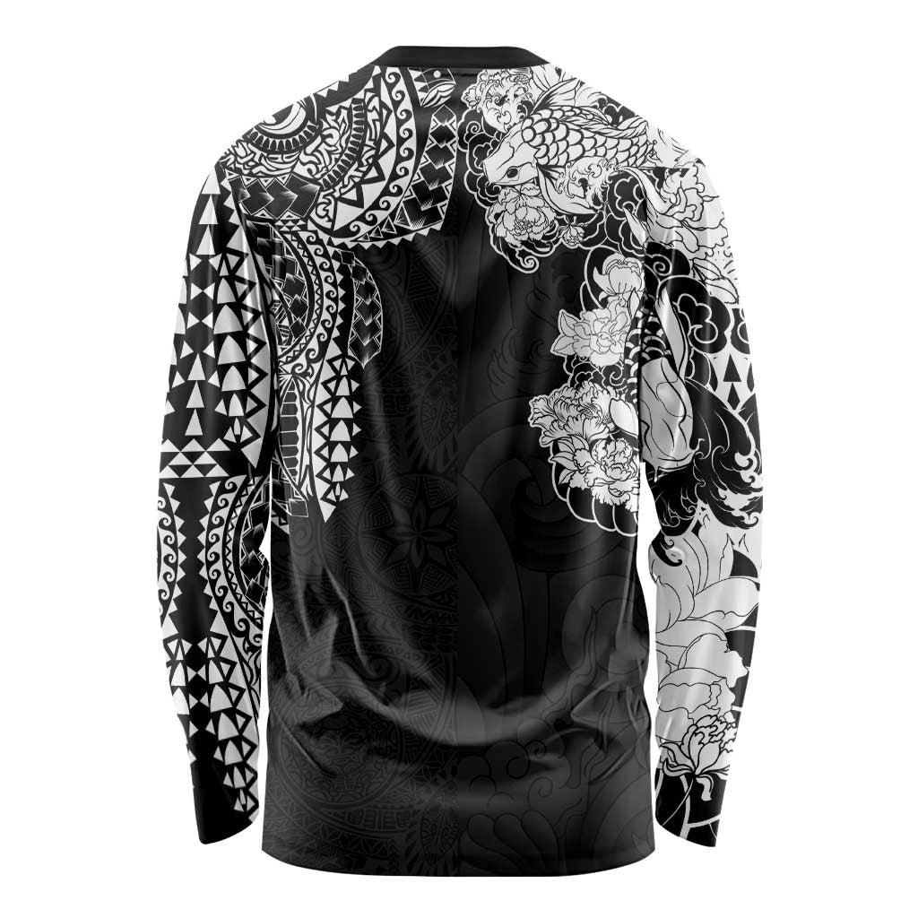 Japanese Irezumi and Hawaiian Polynesian Art Tattoo Long Sleeve Shirt Black Color - Wonder Print Shop
