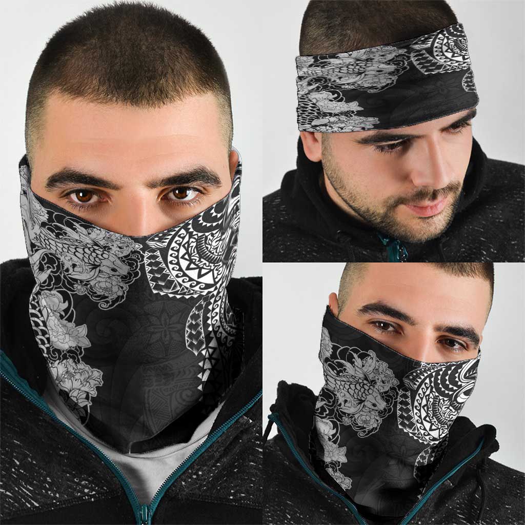 Japanese Irezumi and Hawaiian Polynesian Art Tattoo Neck Gaiter Black Color - Wonder Print Shop