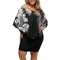 Japanese Irezumi and Hawaiian Polynesian Art Tattoo Off Shoulder Short Dress Black Color - Wonder Print Shop