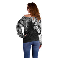 Japanese Irezumi and Hawaiian Polynesian Art Tattoo Off Shoulder Sweater Black Color - Wonder Print Shop