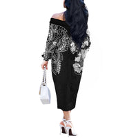 Japanese Irezumi and Hawaiian Polynesian Art Tattoo Off The Shoulder Long Sleeve Dress Black Color - Wonder Print Shop