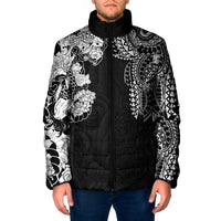 Japanese Irezumi and Hawaiian Polynesian Art Tattoo Padded Jacket Black Color - Wonder Print Shop