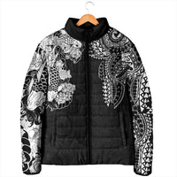 Japanese Irezumi and Hawaiian Polynesian Art Tattoo Padded Jacket Black Color - Wonder Print Shop