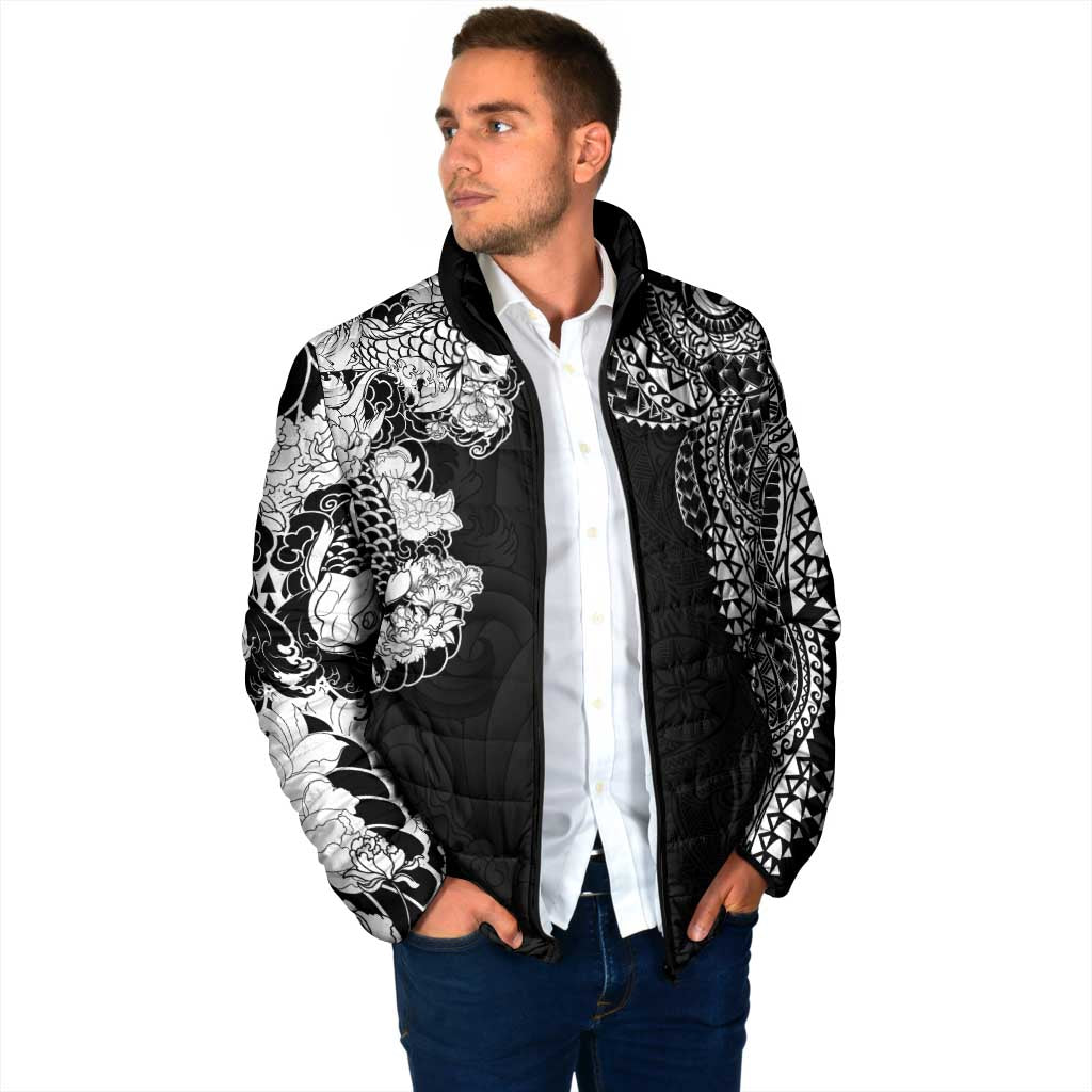 Japanese Irezumi and Hawaiian Polynesian Art Tattoo Padded Jacket Black Color - Wonder Print Shop