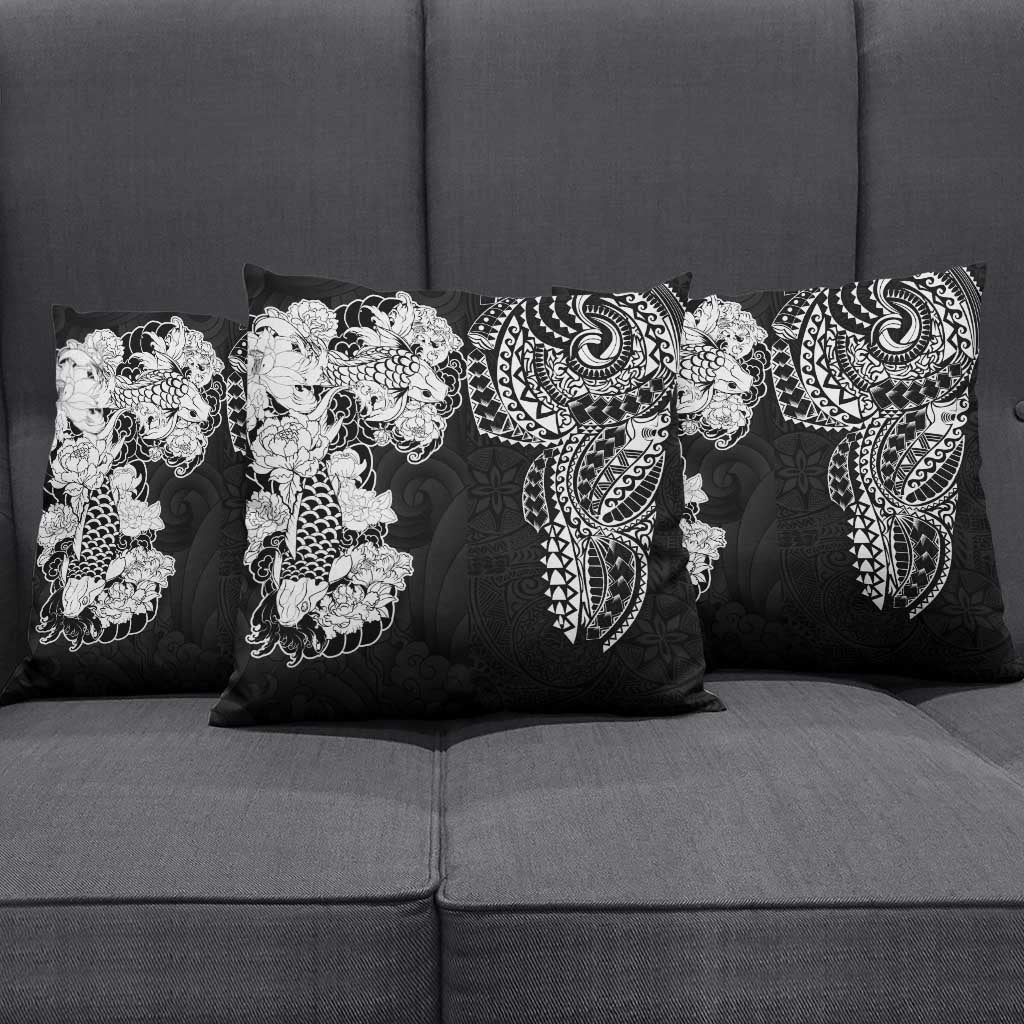 Japanese Irezumi and Hawaiian Polynesian Art Tattoo Pillow Cover Black Color - Wonder Print Shop