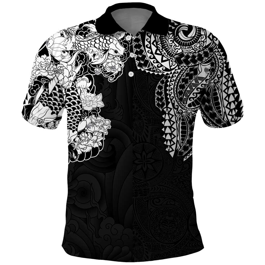 Japanese Irezumi and Hawaiian Polynesian Art Tattoo Polo Shirt Black Color - Wonder Print Shop