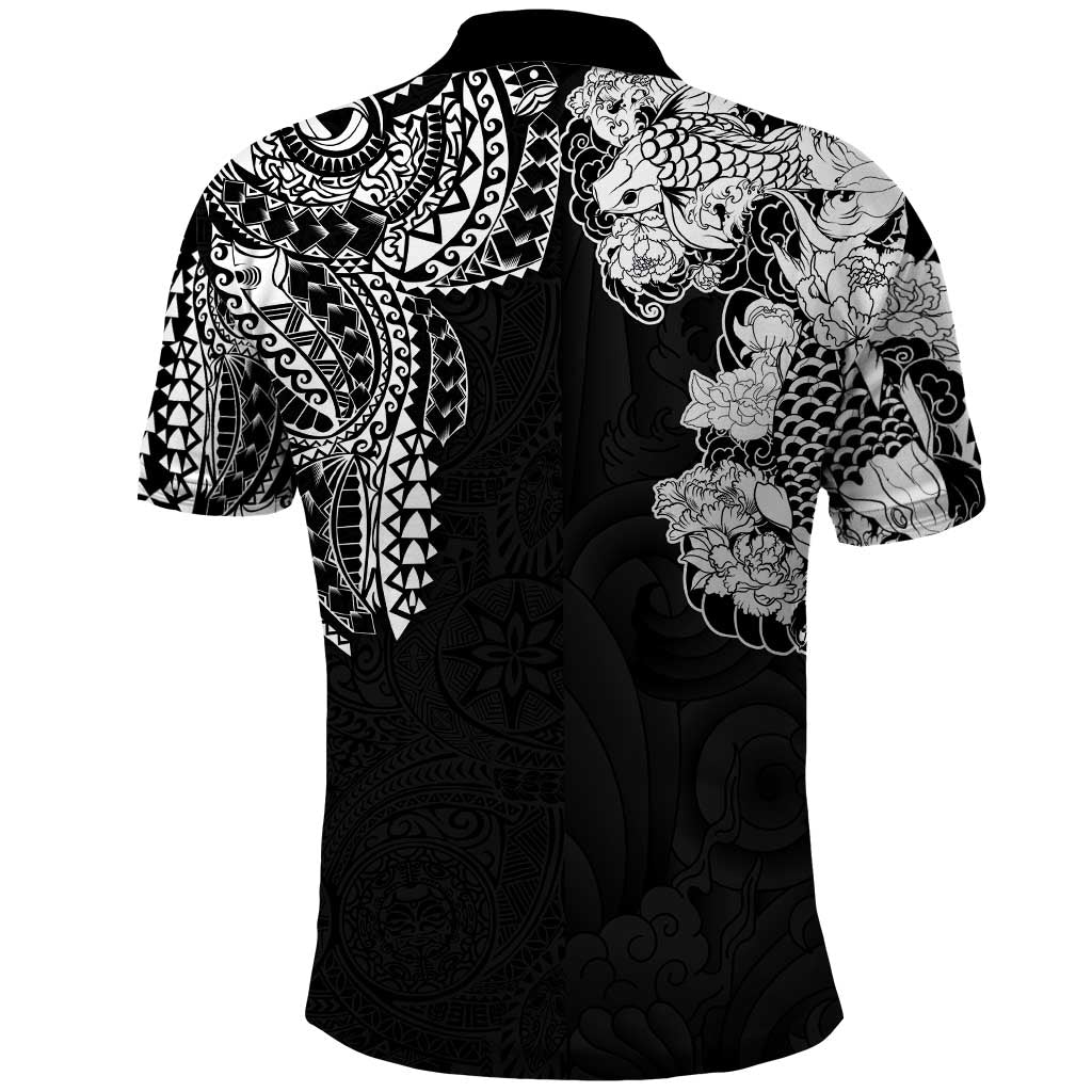 Japanese Irezumi and Hawaiian Polynesian Art Tattoo Polo Shirt Black Color - Wonder Print Shop