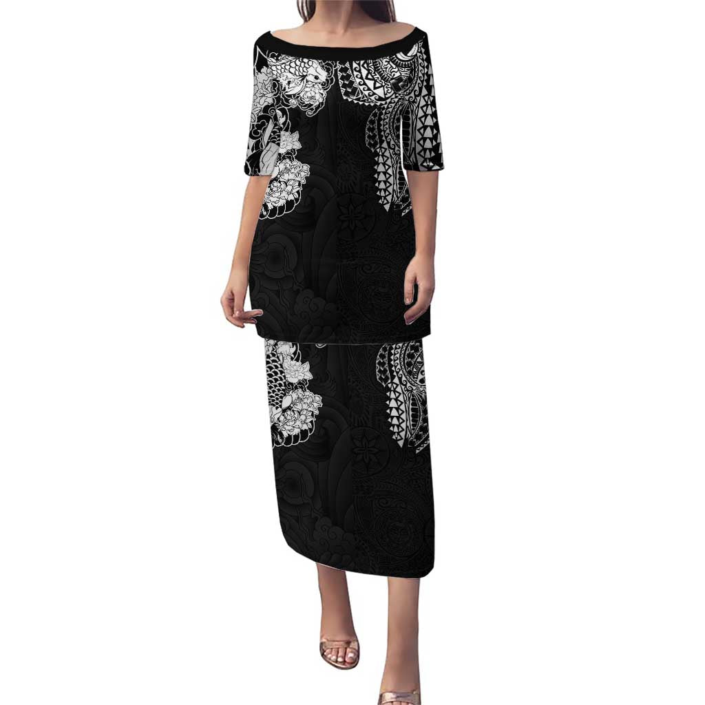 Japanese Irezumi and Hawaiian Polynesian Art Tattoo Puletasi Black Color - Wonder Print Shop