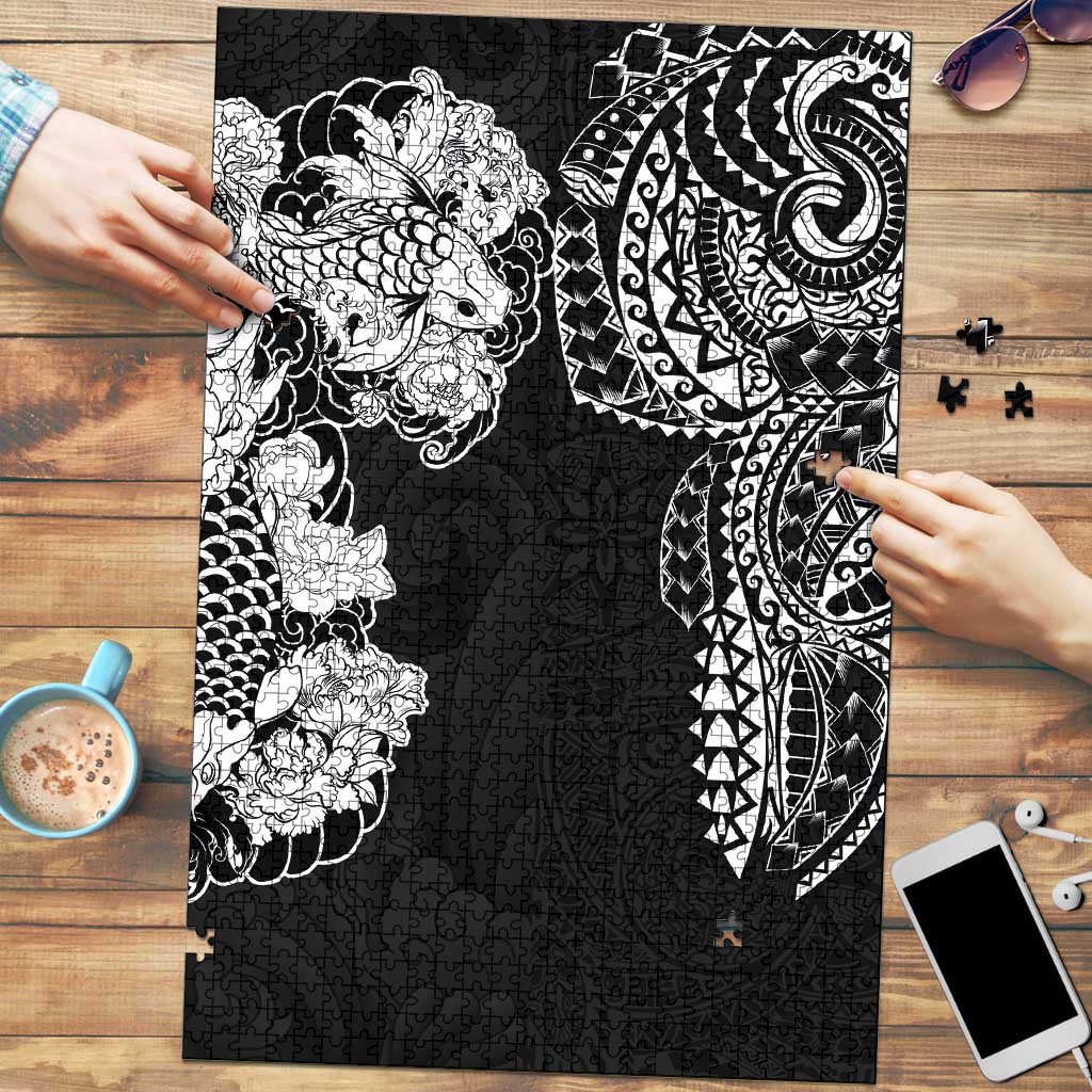Japanese Irezumi and Hawaiian Polynesian Art Tattoo Puzzle Black Color - Wonder Print Shop