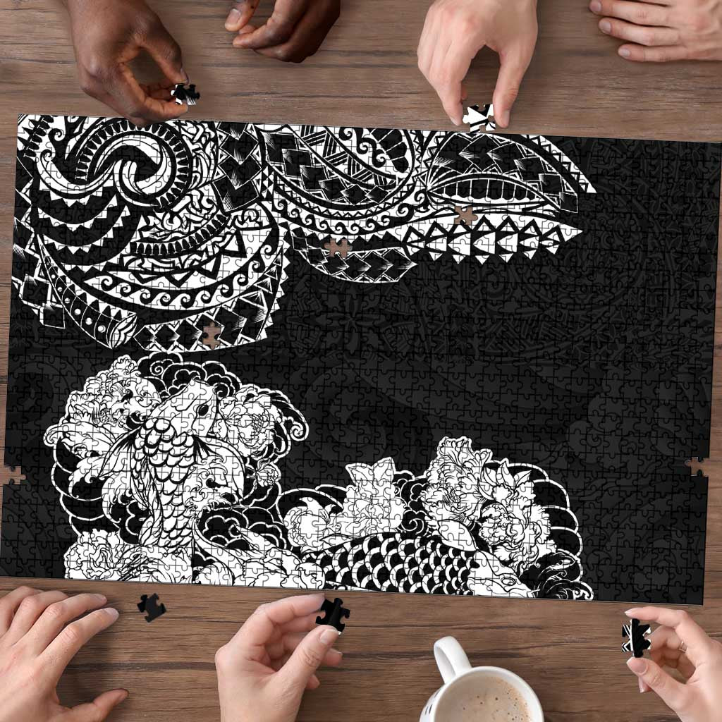 Japanese Irezumi and Hawaiian Polynesian Art Tattoo Puzzle Black Color - Wonder Print Shop