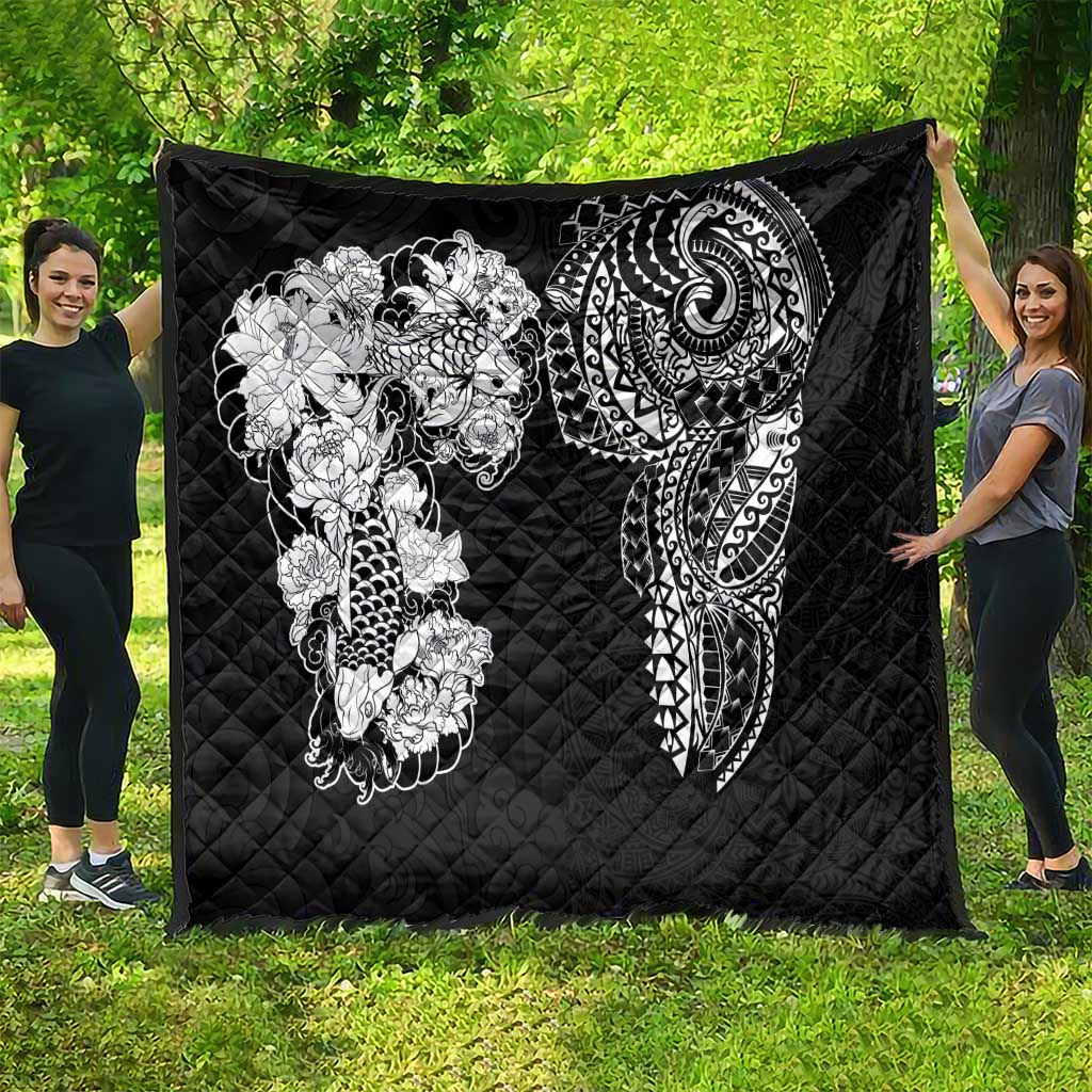 Japanese Irezumi and Hawaiian Polynesian Art Tattoo Quilt Black Color - Wonder Print Shop