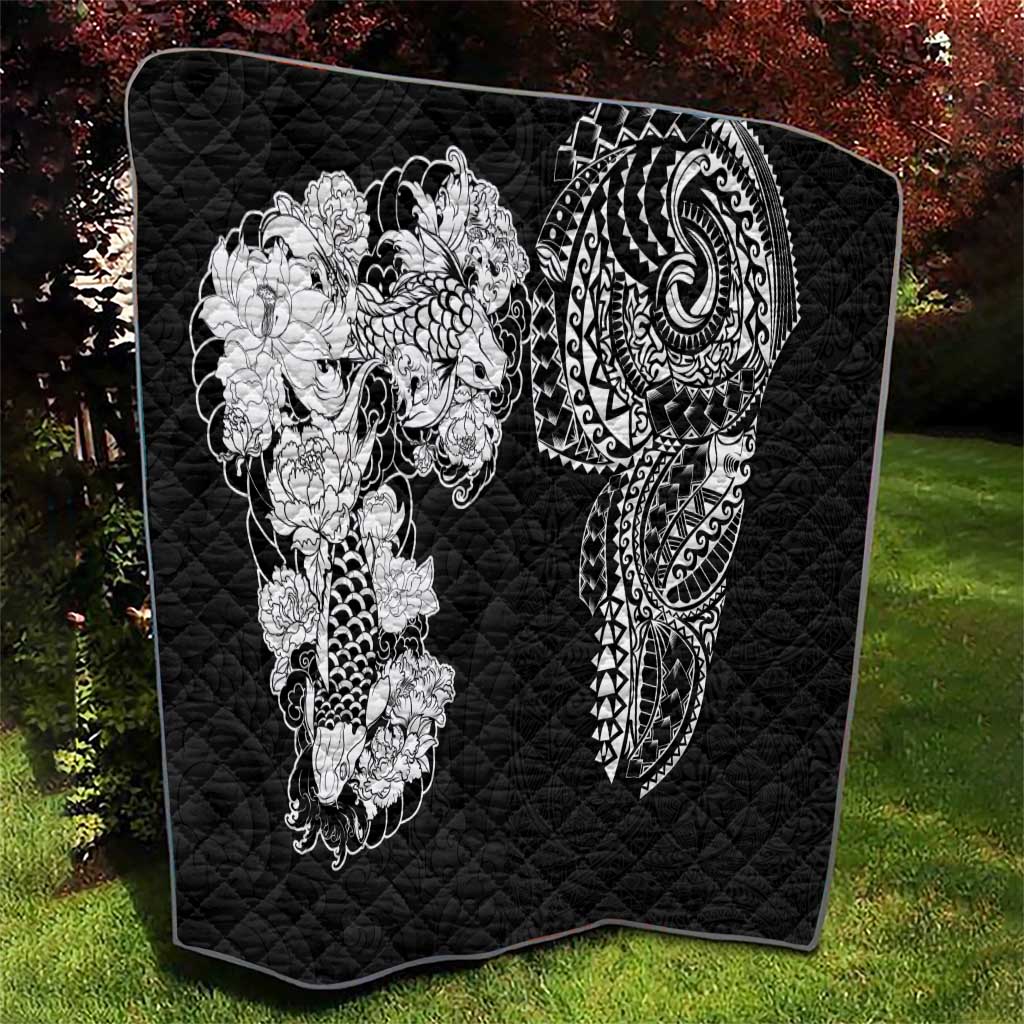 Japanese Irezumi and Hawaiian Polynesian Art Tattoo Quilt Black Color - Wonder Print Shop