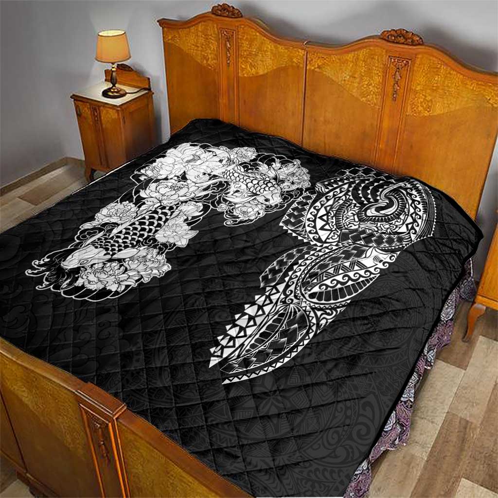 Japanese Irezumi and Hawaiian Polynesian Art Tattoo Quilt Black Color - Wonder Print Shop