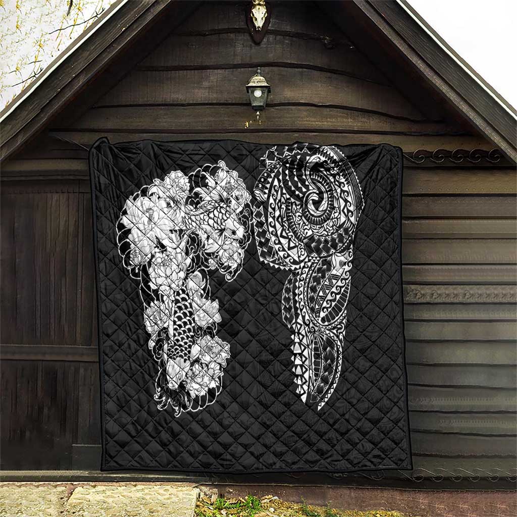Japanese Irezumi and Hawaiian Polynesian Art Tattoo Quilt Black Color - Wonder Print Shop