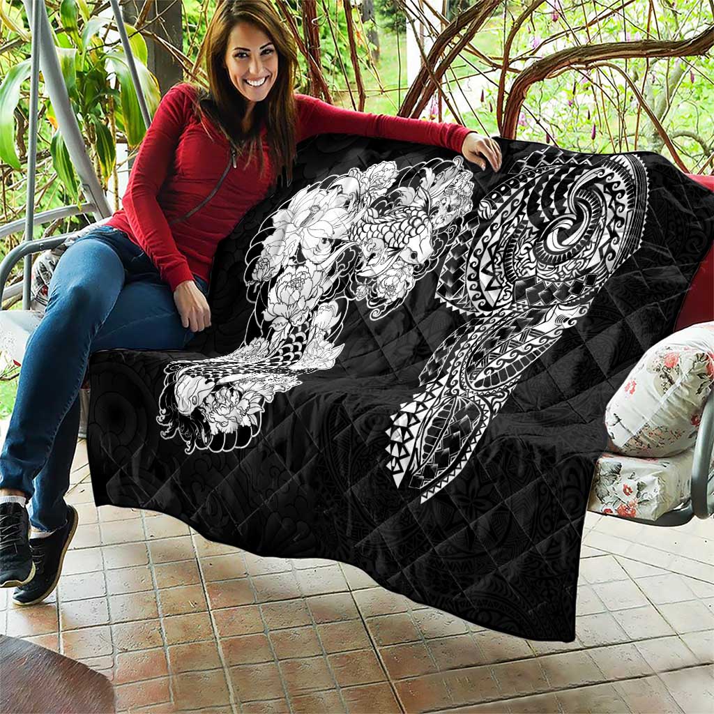 Japanese Irezumi and Hawaiian Polynesian Art Tattoo Quilt Black Color - Wonder Print Shop