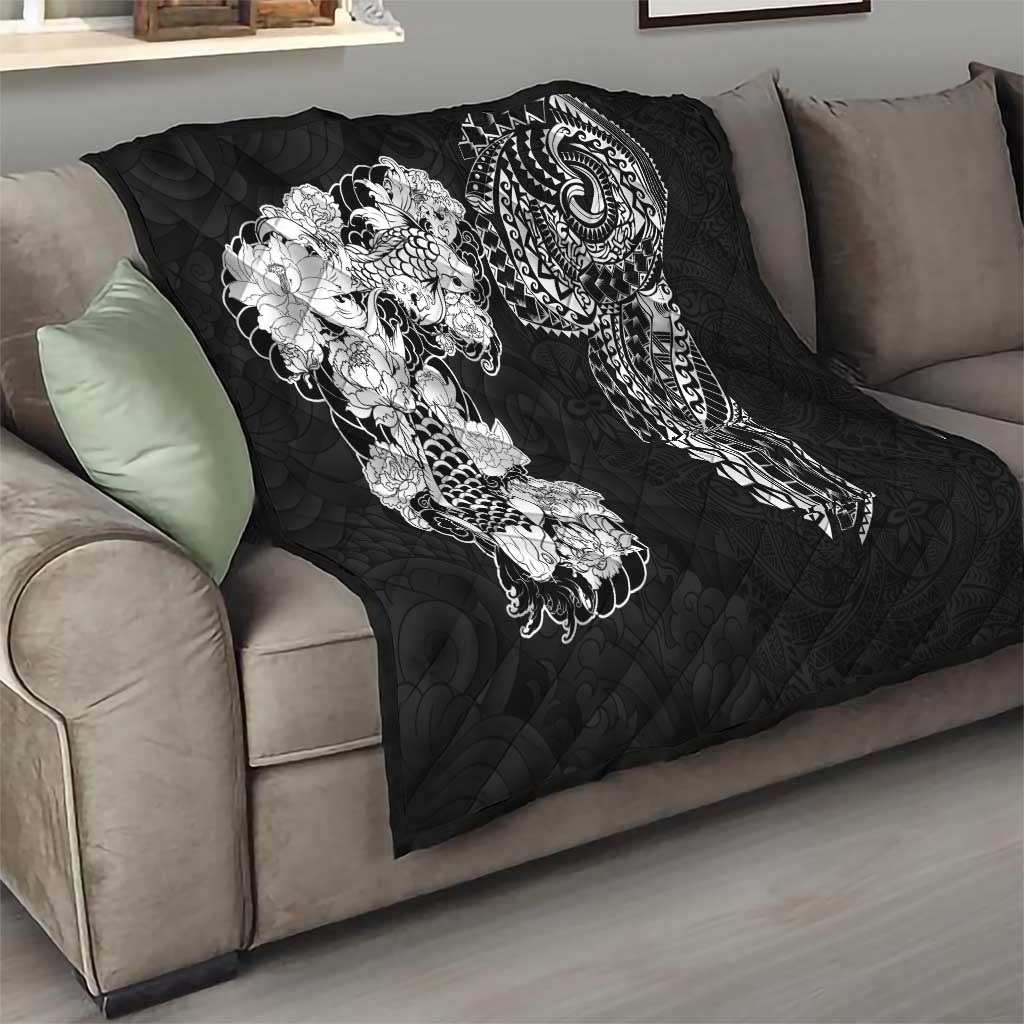 Japanese Irezumi and Hawaiian Polynesian Art Tattoo Quilt Black Color - Wonder Print Shop