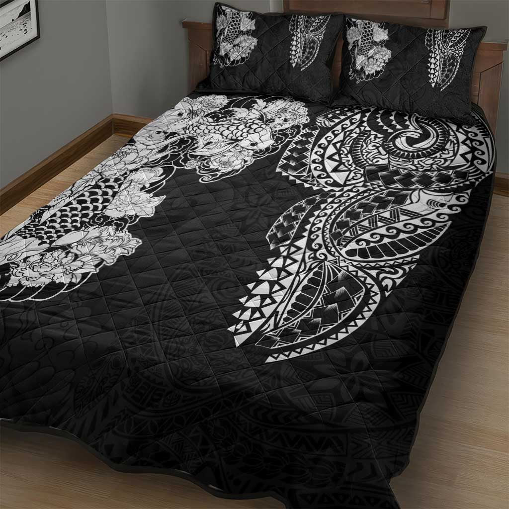 Japanese Irezumi and Hawaiian Polynesian Art Tattoo Quilt Bed Set Black Color - Wonder Print Shop