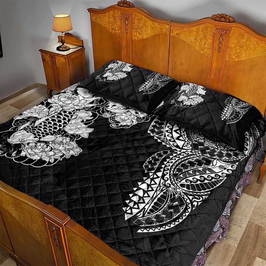 Japanese Irezumi and Hawaiian Polynesian Art Tattoo Quilt Bed Set Black Color - Wonder Print Shop
