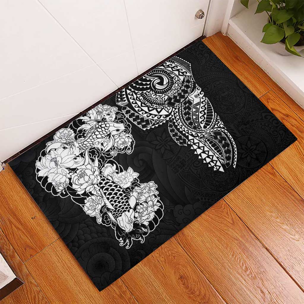 Japanese Irezumi and Hawaiian Polynesian Art Tattoo Rubber Doormat Black Color - Wonder Print Shop