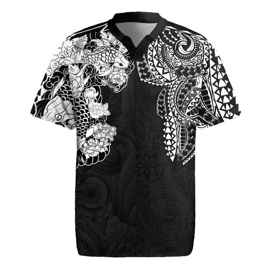 Japanese Irezumi and Hawaiian Polynesian Art Tattoo Rugby Jersey Black Color - Wonder Print Shop