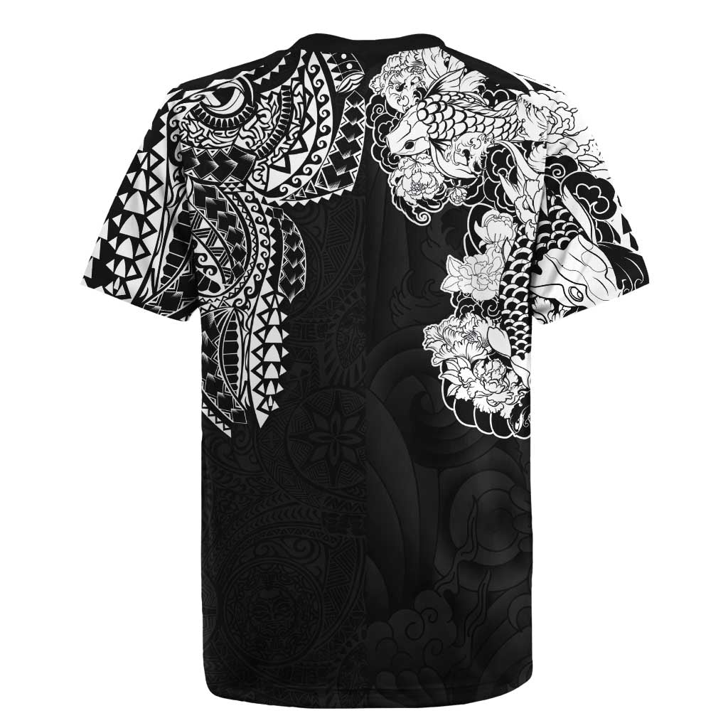 Japanese Irezumi and Hawaiian Polynesian Art Tattoo Rugby Jersey Black Color - Wonder Print Shop