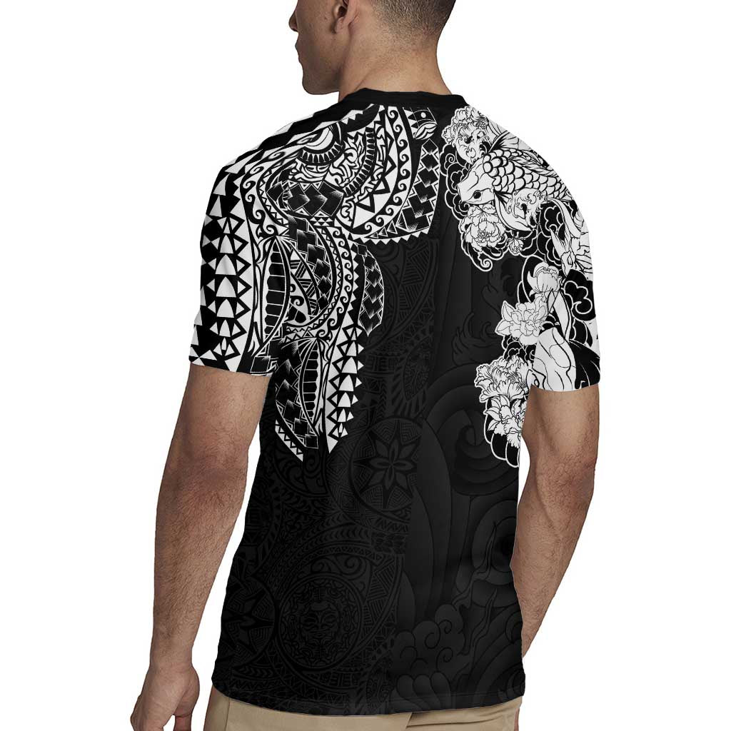 Japanese Irezumi and Hawaiian Polynesian Art Tattoo Rugby Jersey Black Color - Wonder Print Shop