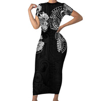 Japanese Irezumi and Hawaiian Polynesian Art Tattoo Short Sleeve Bodycon Dress Black Color - Wonder Print Shop