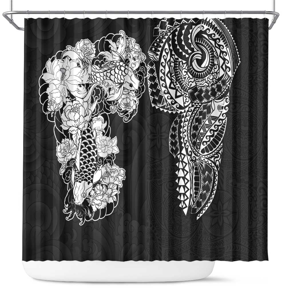 Japanese Irezumi and Hawaiian Polynesian Art Tattoo Shower Curtain Black Color - Wonder Print Shop