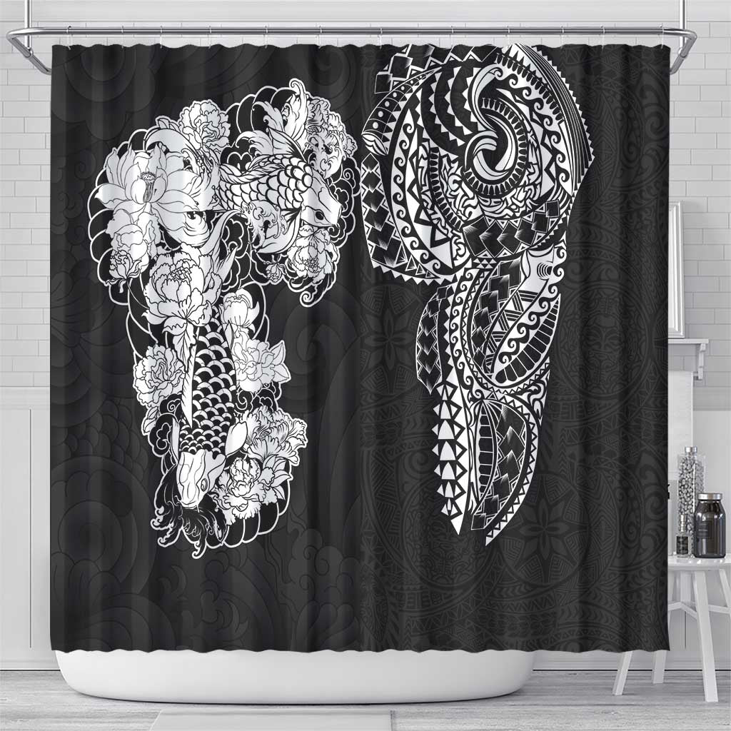 Japanese Irezumi and Hawaiian Polynesian Art Tattoo Shower Curtain Black Color - Wonder Print Shop