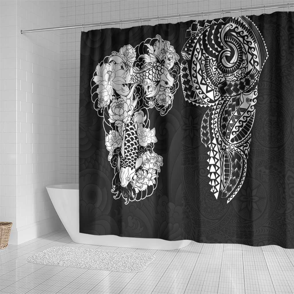 Japanese Irezumi and Hawaiian Polynesian Art Tattoo Shower Curtain Black Color - Wonder Print Shop