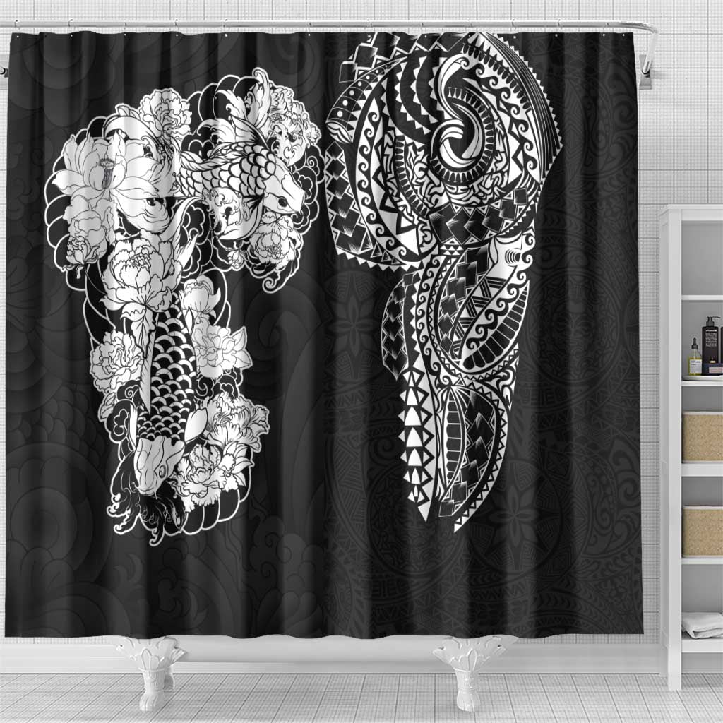 Japanese Irezumi and Hawaiian Polynesian Art Tattoo Shower Curtain Black Color - Wonder Print Shop