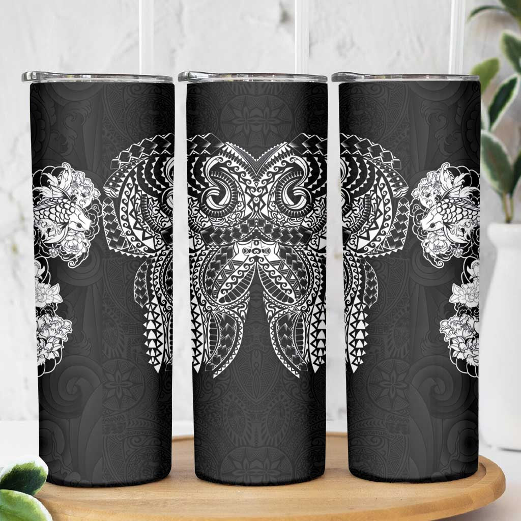 Japanese Irezumi and Hawaiian Polynesian Art Tattoo Skinny Tumbler Black Color - Wonder Print Shop