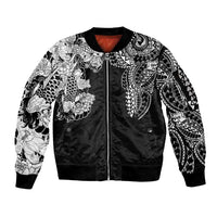 Japanese Irezumi and Hawaiian Polynesian Art Tattoo Sleeve Zip Bomber Jacket Black Color - Wonder Print Shop
