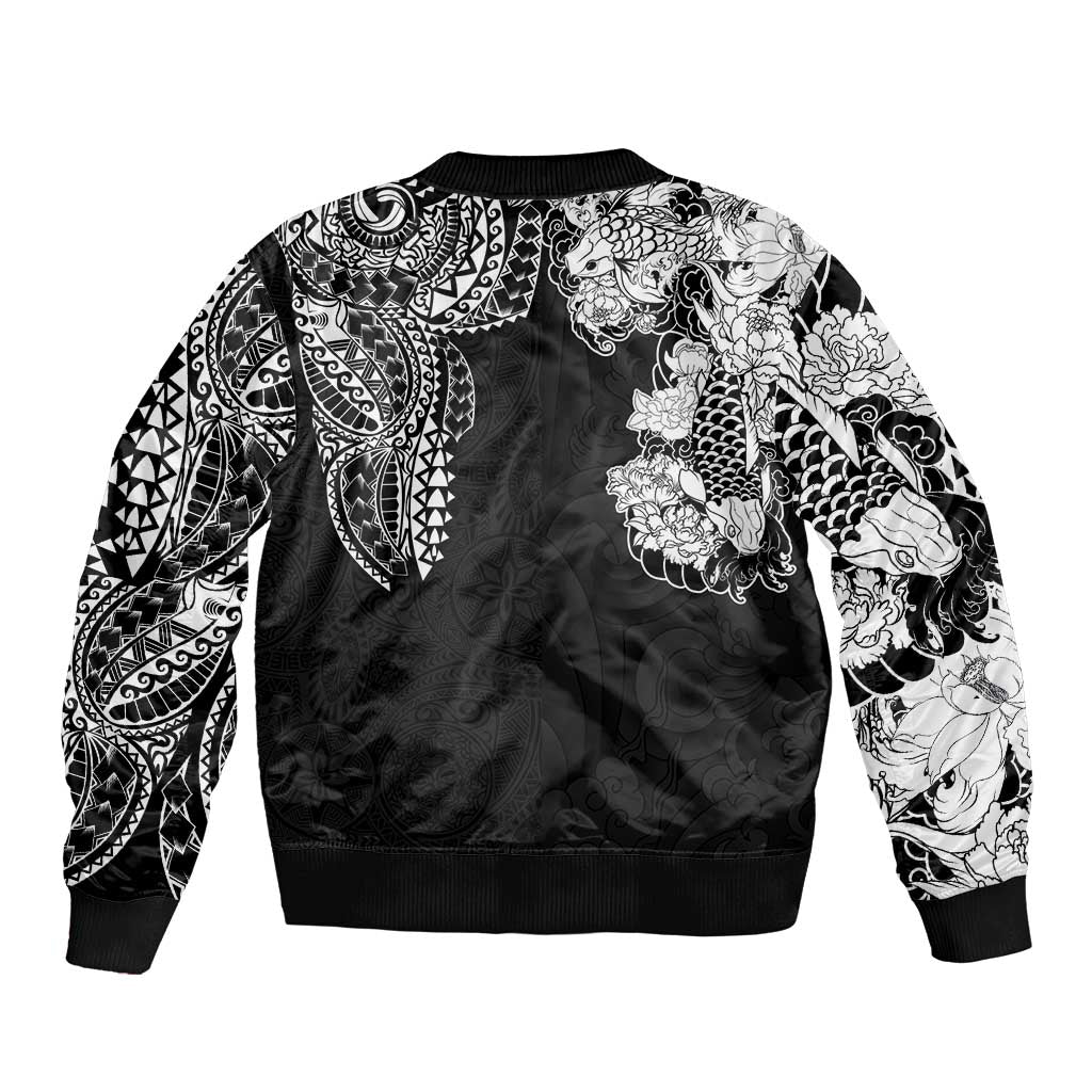 Japanese Irezumi and Hawaiian Polynesian Art Tattoo Sleeve Zip Bomber Jacket Black Color - Wonder Print Shop