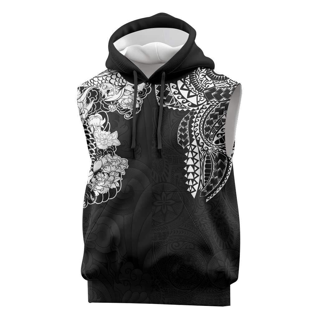 Japanese Irezumi and Hawaiian Polynesian Art Tattoo Sleeveless Hoodie Black Color - Wonder Print Shop