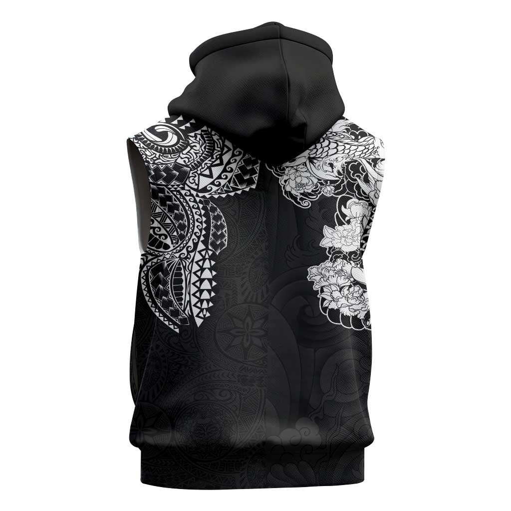 Japanese Irezumi and Hawaiian Polynesian Art Tattoo Sleeveless Hoodie Black Color - Wonder Print Shop