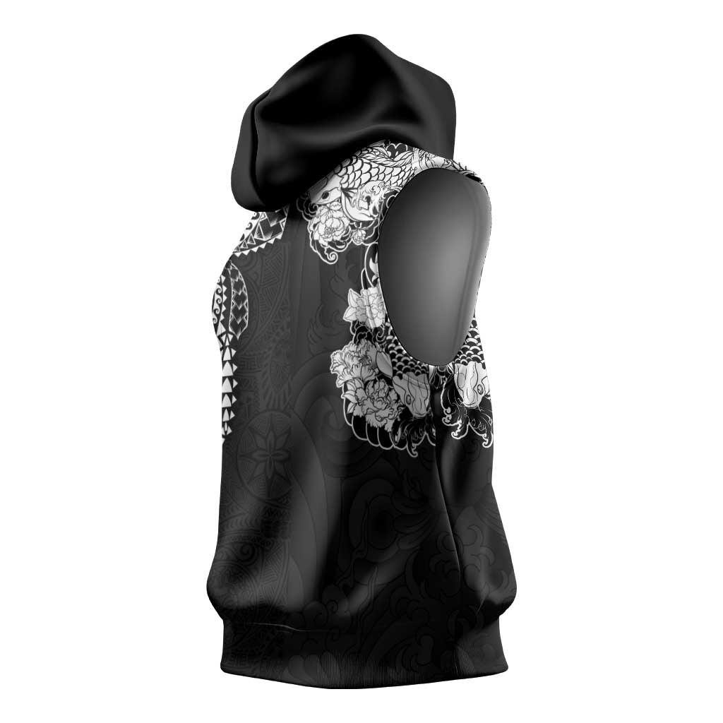 Japanese Irezumi and Hawaiian Polynesian Art Tattoo Sleeveless Hoodie Black Color - Wonder Print Shop