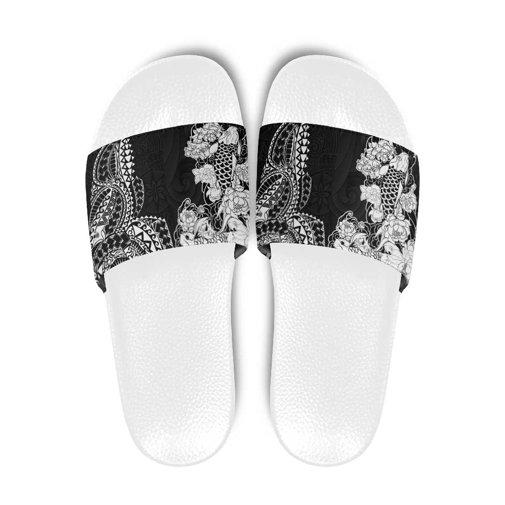 Japanese Irezumi and Hawaiian Polynesian Art Tattoo Slide Sandals Black Color - Wonder Print Shop