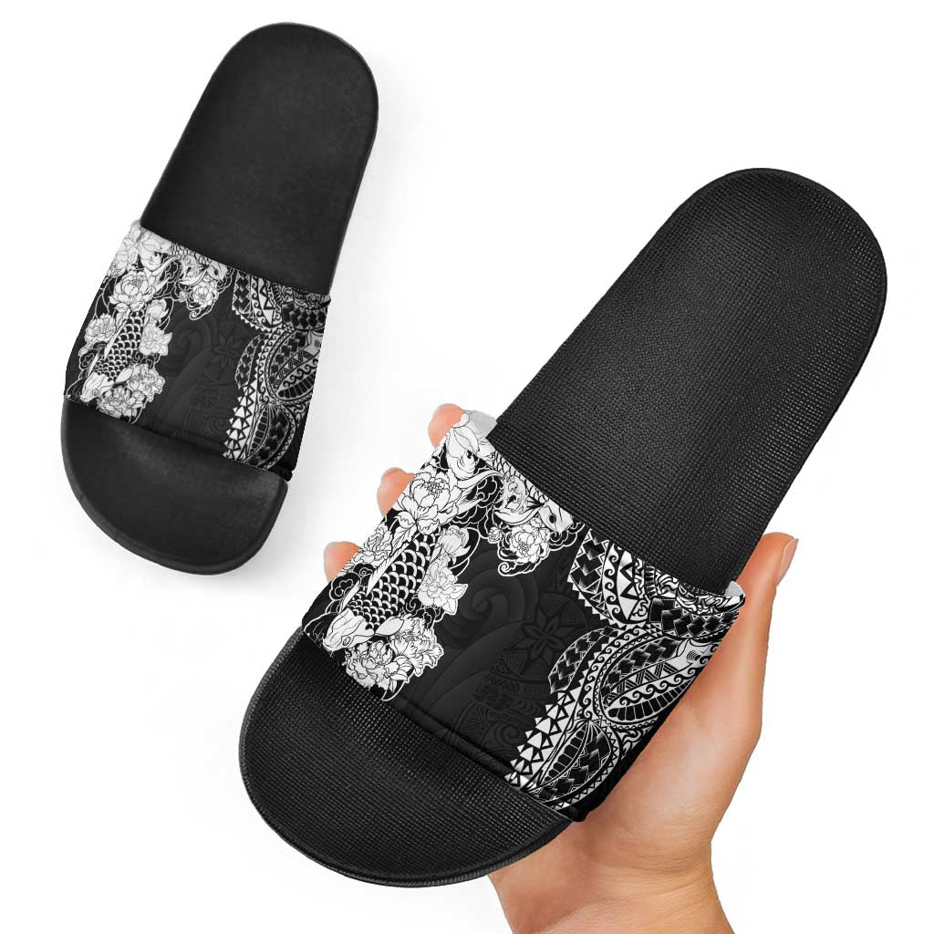 Japanese Irezumi and Hawaiian Polynesian Art Tattoo Slide Sandals Black Color - Wonder Print Shop