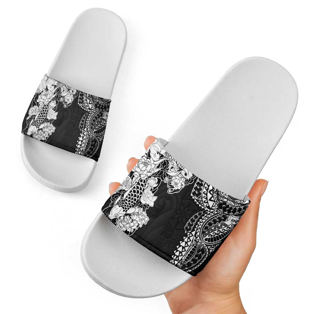 Japanese Irezumi and Hawaiian Polynesian Art Tattoo Slide Sandals Black Color - Wonder Print Shop
