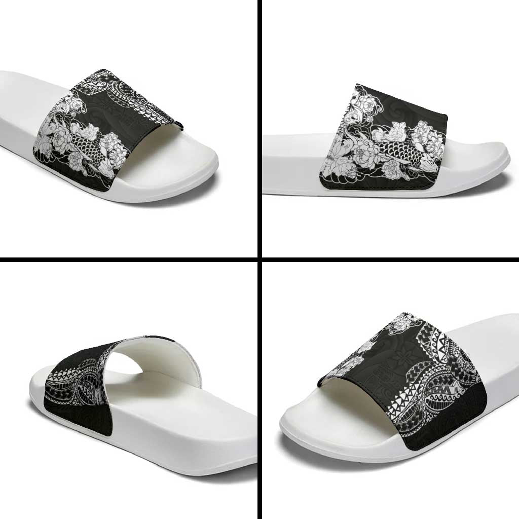 Japanese Irezumi and Hawaiian Polynesian Art Tattoo Slide Sandals Black Color - Wonder Print Shop